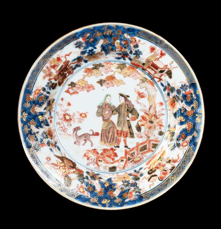 GG: Chinese export porcelain Imari palette dinner plate with European Couple